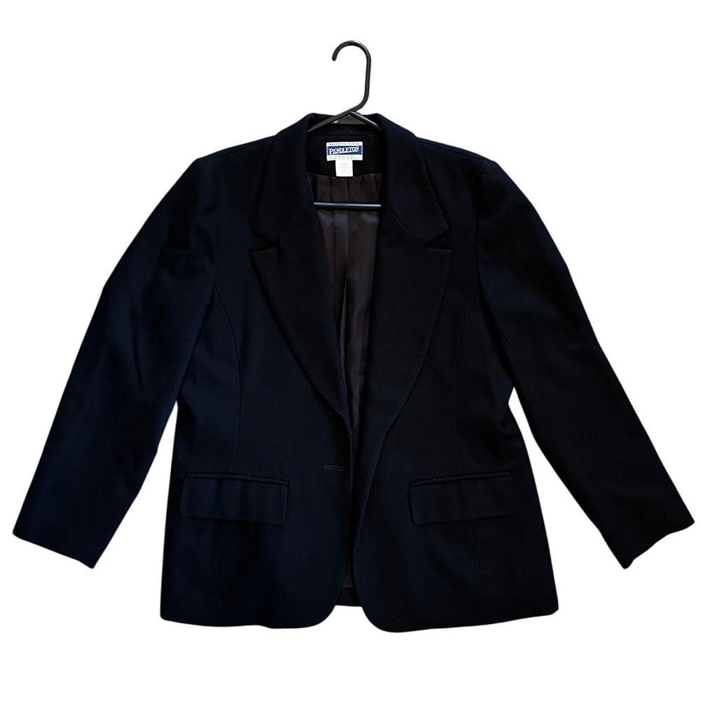 Pendleton Womens‎ Black 100% Virgin Wool Buttons Blazer 12
